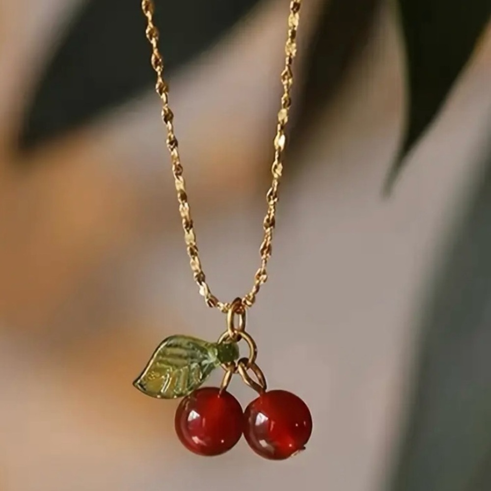 Gold Fashion Cherry Pendant Necklace - Picture 3 of 7